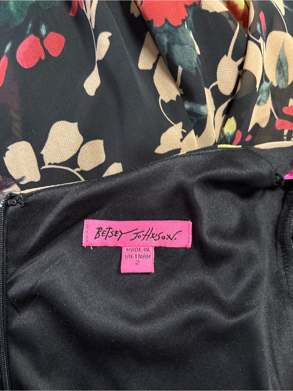 Betsey Johnson Black Floral Flutter-Sleeve Wrap Mini Dress - Picture 6 of 7